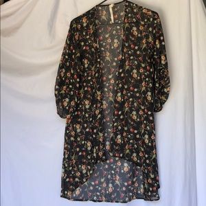 Black Floral Kimono Duster